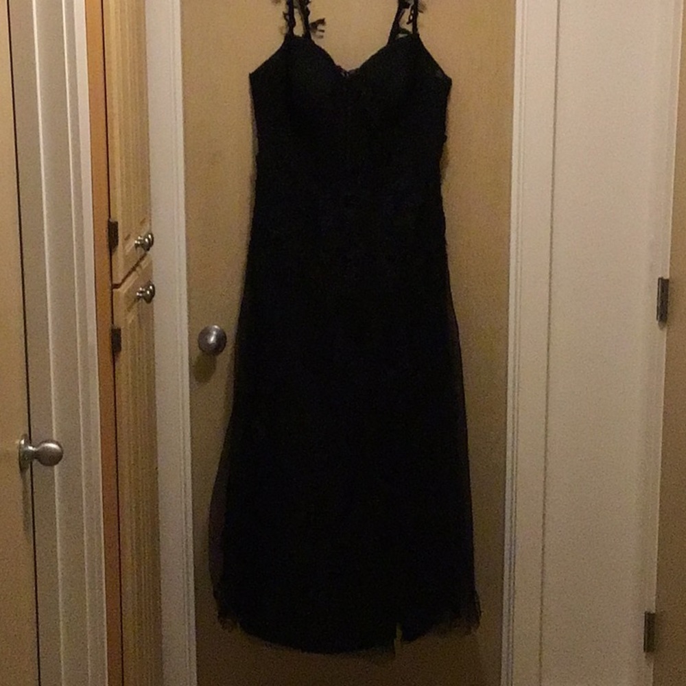 Black Spaghetti strap Maxi Gown with Embellished Appliqués